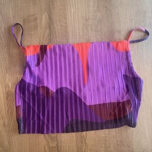 NEW Pretty Little Thing Pink Print Plisse‎ Cowl Neck Tank Women's Size 18